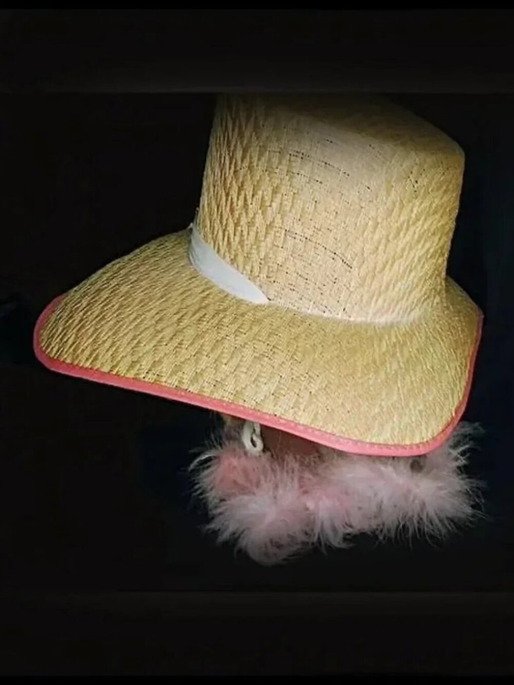 Vintage PINK Sun Hat + HATBOX Big Brim With Chin Tie Cottagecore Prairie Chic - Picture 8 of 10